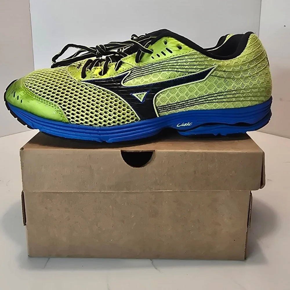 Mizuno Wave Sayonara 3 Running Shoe Bright Lime Blue Black Men's - 10 US